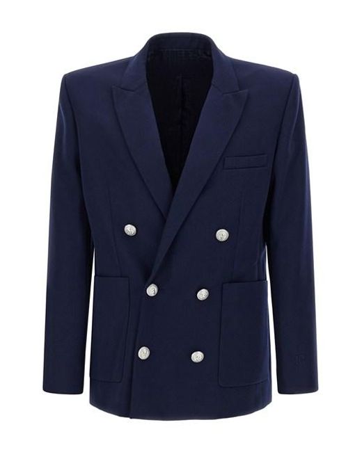 Balmain Blue Grain De Poudre Blazer for men