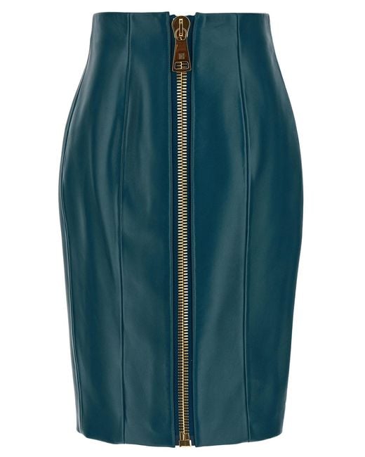 Balmain Blue Xl Zip Skirt