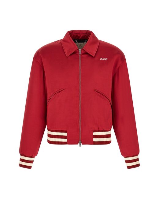Second/Layer Red 'aces Satin Club' Bomber Jacket for men