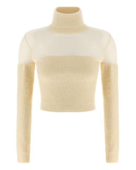 Elisabetta Franchi White Rollkragenpullover Mit Gebürstetem Einsatz