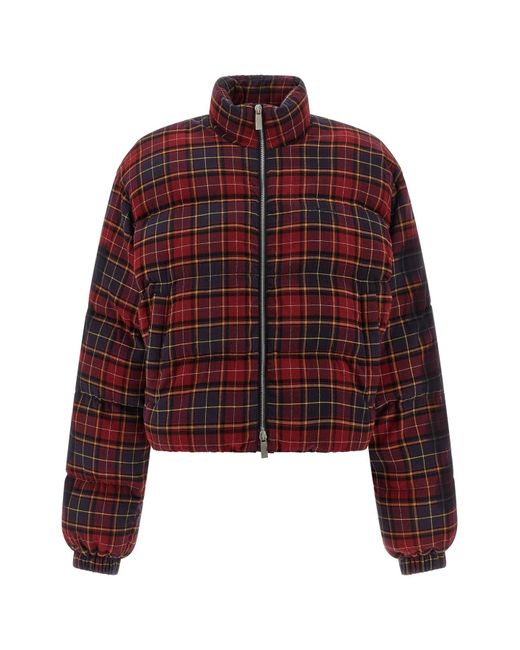 Off-White c/o Virgil Abloh Red 'check Flan Arrow Spray' Down Jacket