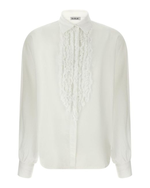 SOSUE White 'antonia Slim Ruffle' Shirt
