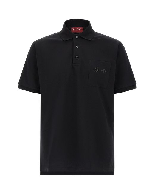 Gucci Black 'morsetto' Embroidery Polo Shirt for men