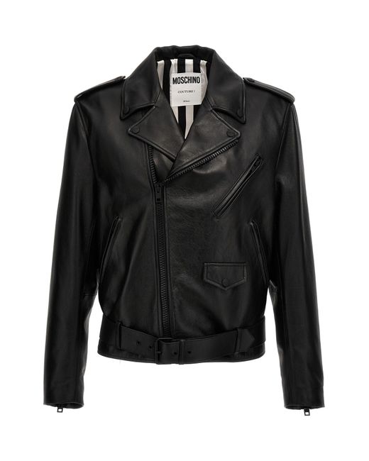 Moschino Black 'in Love We Trust' Leather Jacket for men