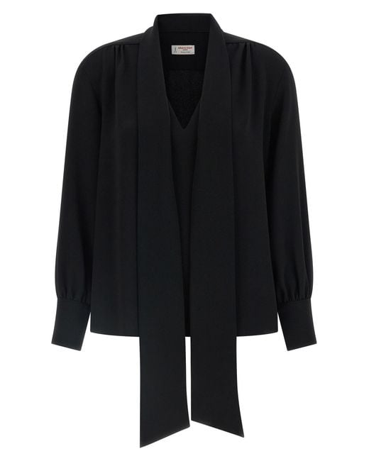 Alberto Biani Black Lavallière Neck Blouse