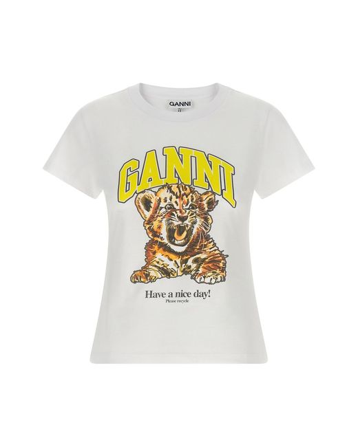 Ganni White 'tiger' T-shirt