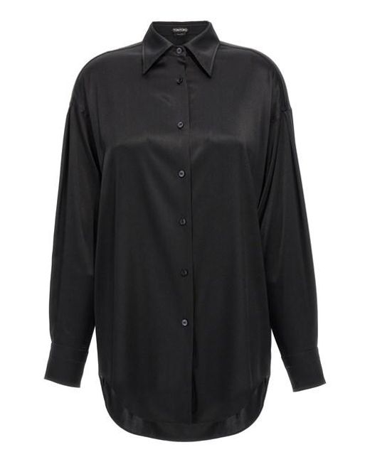 CAMICIA RELAX IN RASO DI SETA STRETCH di Tom Ford in Black
