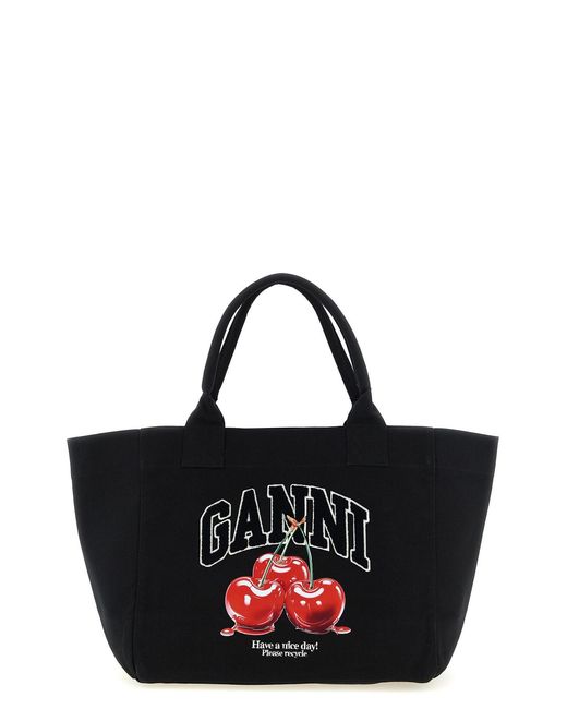 Ganni 'black Medium Cherry Tote' Shopping Bag