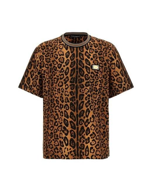 Dolce & Gabbana Brown Leopard Print T-shirt for men