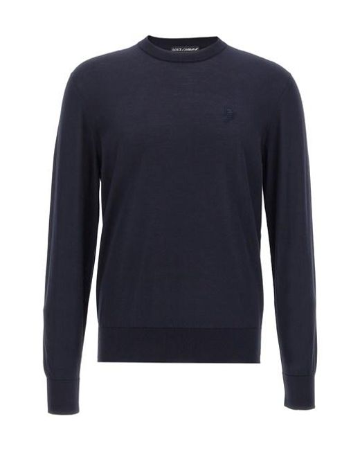 Logo Embroidery Sweater Maglioni Blu-Uomo di Dolce & Gabbana in Blue da Uomo