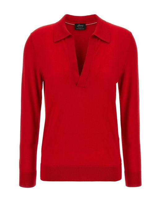 Brioni Red Cashmere And Silk Polo Shirt