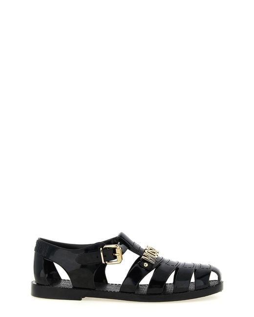 Moschino Black Jelly Sandals With Lettering Logo for men