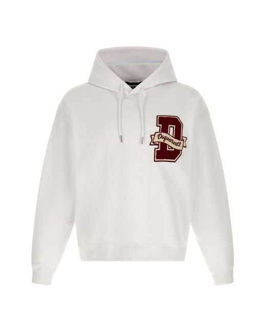 DSquared² White Logo Patch Hoodie for men