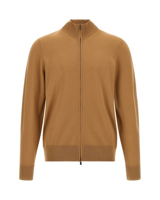Boss Brown Shaved Knit Cardigan for men