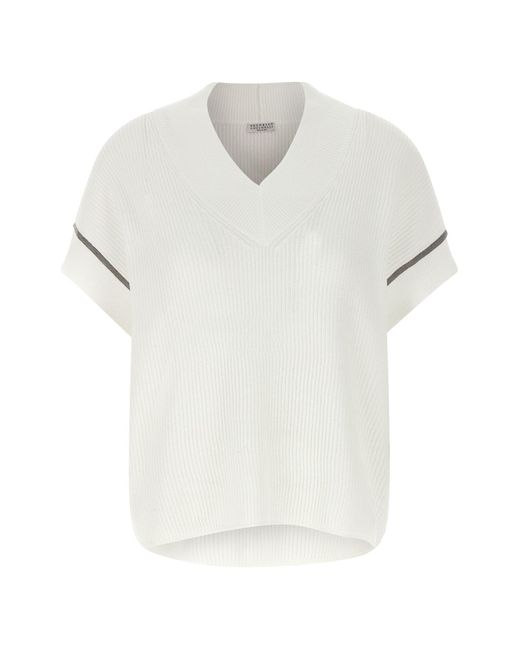 Brunello Cucinelli White Pullover "Monile"