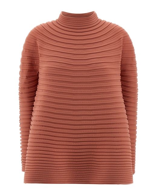Pleats Please Issey Miyake Orange 'bounce Knit' Top