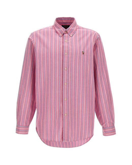 Polo Ralph Lauren Pink Logo Embroidery Striped Shirt for men