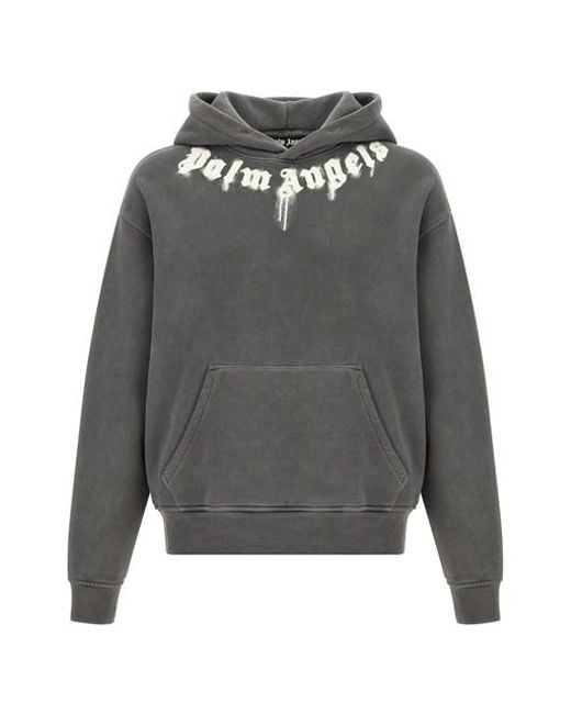 Palm Angels Gray Logo Print Hoodie for men