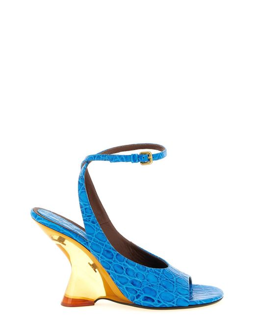 Dries Van Noten Blue Embossed Leather Sandals