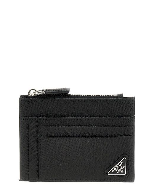 Prada Black Saffiano Logo Card Holder for men