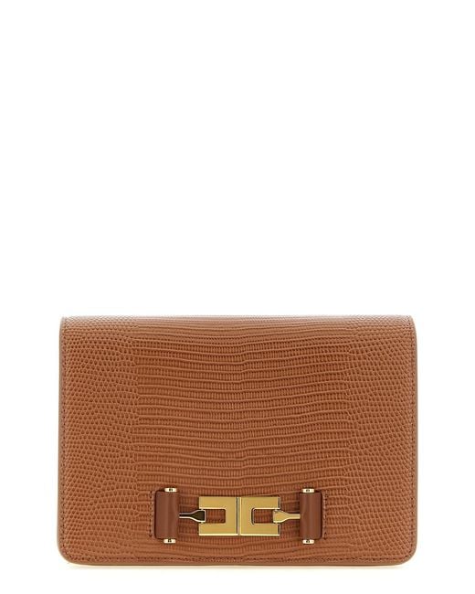 Elisabetta Franchi Brown Lizard Print Crossbody Bag