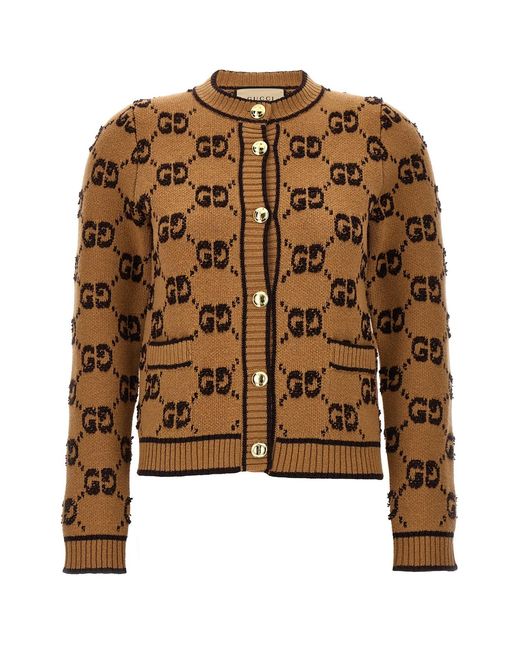 Gucci Brown Gg Tweed Bouclè Cardigan