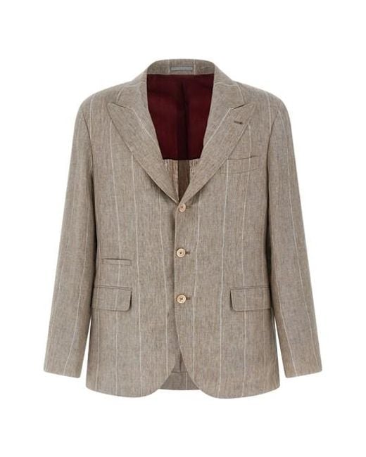 Blazer Righe di Brunello Cucinelli in Brown da Uomo