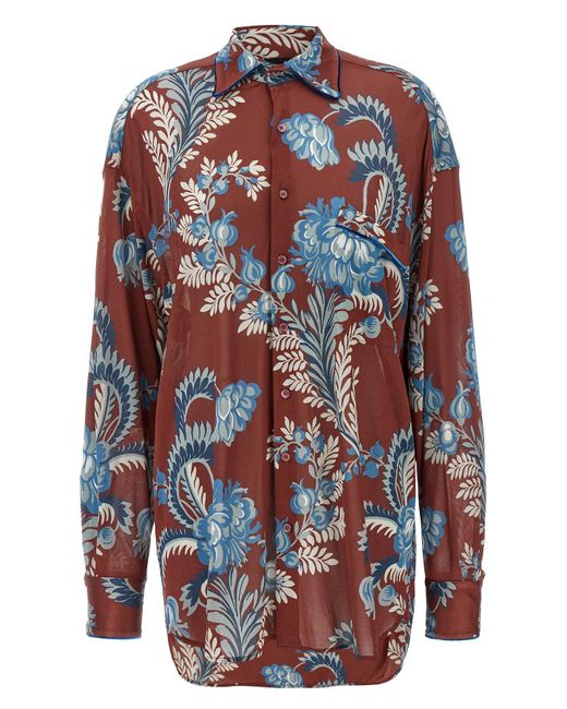 Etro Red Floral Foliage Shirt