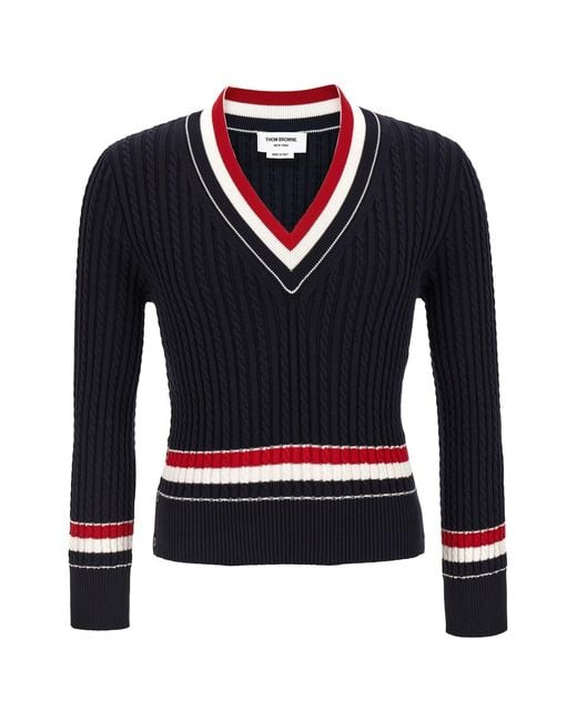 Thom Browne Blue Rwb Intarsia Sweater for men