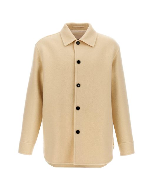 Jil Sander Natural Tailored Wool Coat With Button Closure for men