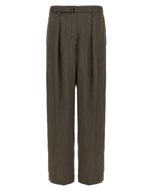 Lemaire Green Belted Viscose Trousers With Adjustable Waistband for men