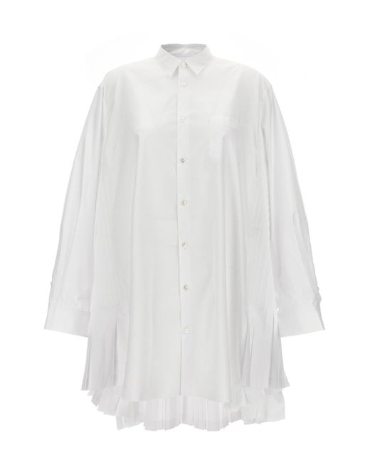 Junya Watanabe White Plissiertes Hemdkleid