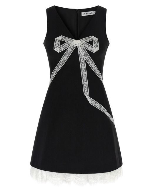 Self-Portrait 'black Crêpe Bow Lace Mini' Dress
