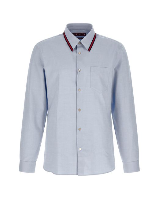 Gucci Blue 'web' Collar Shirt for men