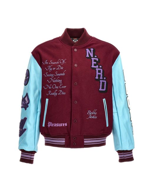 Pleasures Red 'nerd Varsity' Bomber Jacket for men