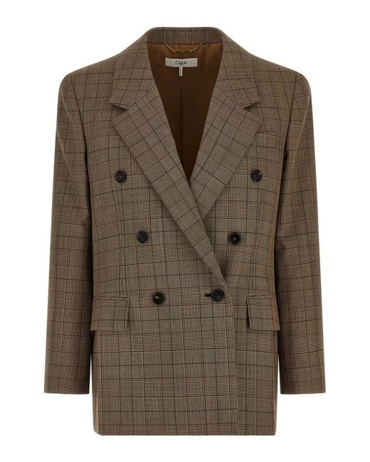 Chloé Brown Check Double-breasted Blazer
