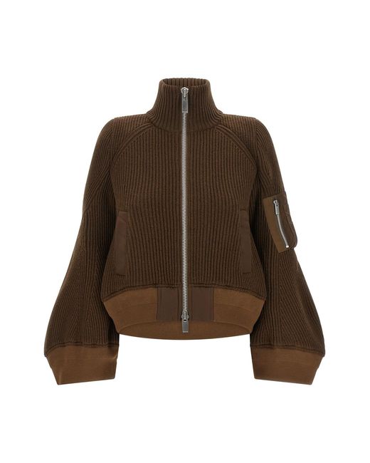 Sacai Brown 'nylon Twill X Wool Knit' Blouson