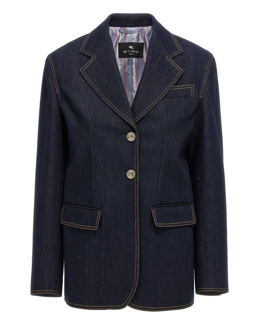Etro Blue Single-breasted Denim Blazer