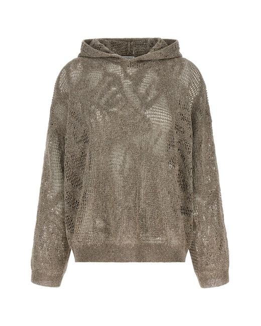Brunello Cucinelli Multicolor Openwork Hooded Sweater