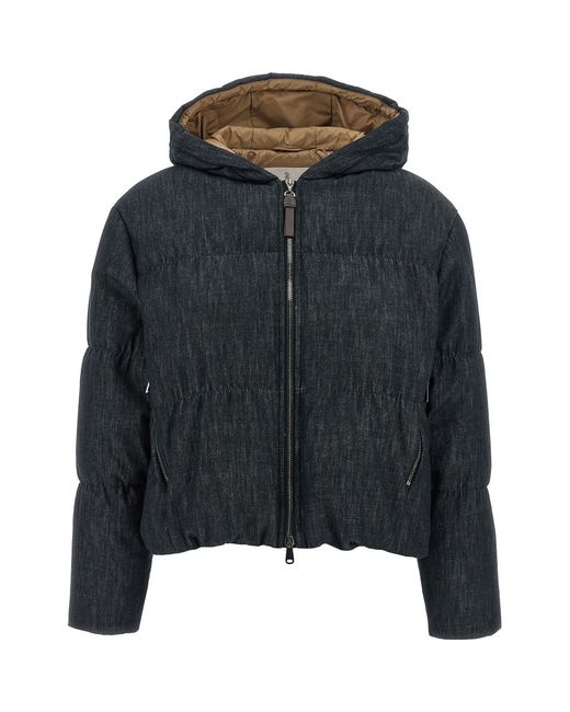 Brunello Cucinelli Black Denim-effect Twill Down Jacket