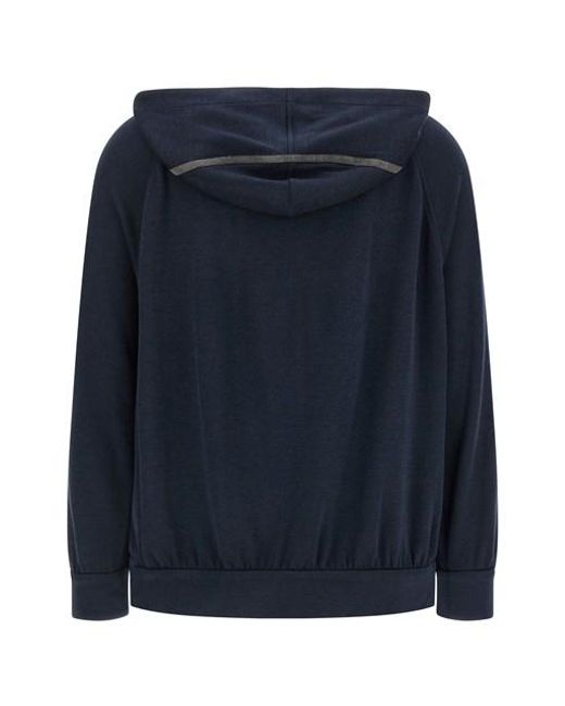 Felpa Con Cappuccio Monile di Brunello Cucinelli in Blue