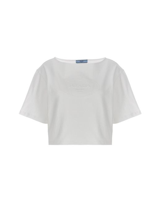 Prada White Cropped-T-Shirt Mit Logo