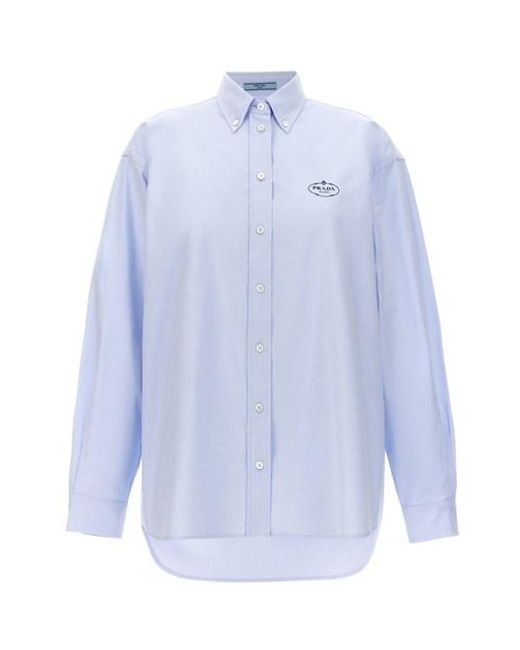 Prada Blue Logo Embroidery Shirt