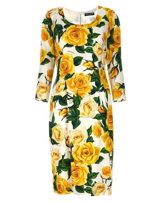 Dolce & Gabbana Yellow 'rose Gialle' Midi Dress