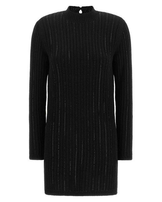 Twinset Black Ribbed Dress With Rhinestones