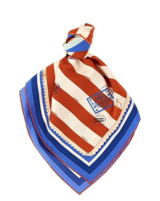 Fendi Blue 'pequin' Silk Scarf