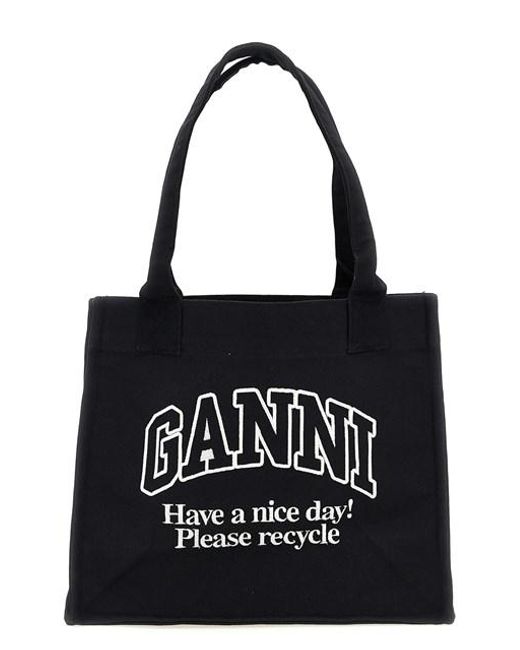 Shopping 'Large Easy Shopper Contrasted Logo' di Ganni in Black