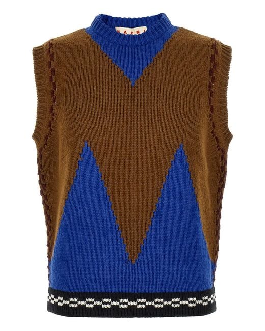 Marni Blue M-shaped Intarsia Vest for men