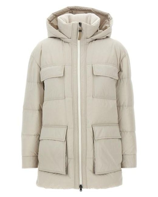 Brunello Cucinelli Gray Knitted Neck Down Jacket