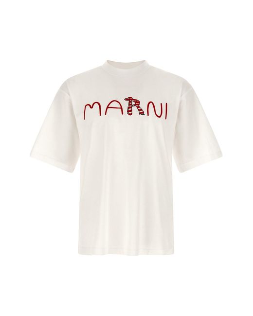 Marni White T-Shirt With Logo for men